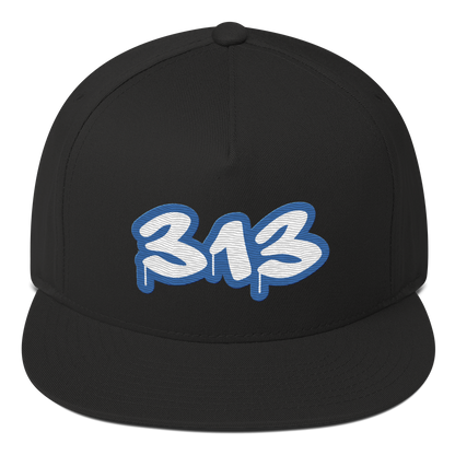 Detroit '313' Flat Bill Snapback (Motor Town Blue Tag Font)