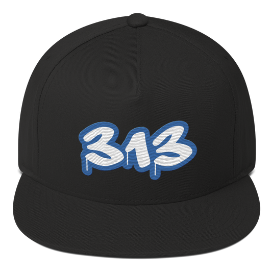 Detroit '313' Flat Bill Snapback (Motor Town Blue Tag Font)