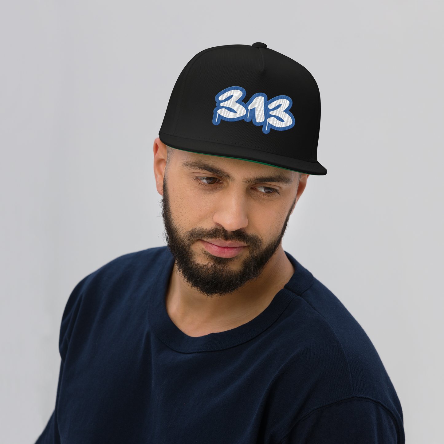 Detroit '313' Flat Bill Snapback (Motor Town Blue Tag Font)