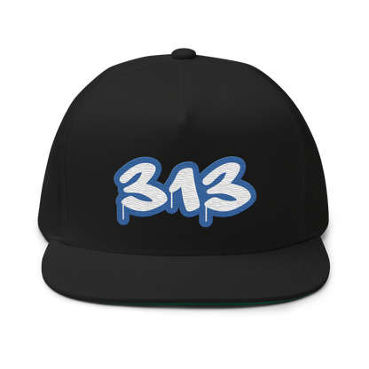 Detroit '313' Flat Bill Snapback (Motor Town Blue Tag Font)