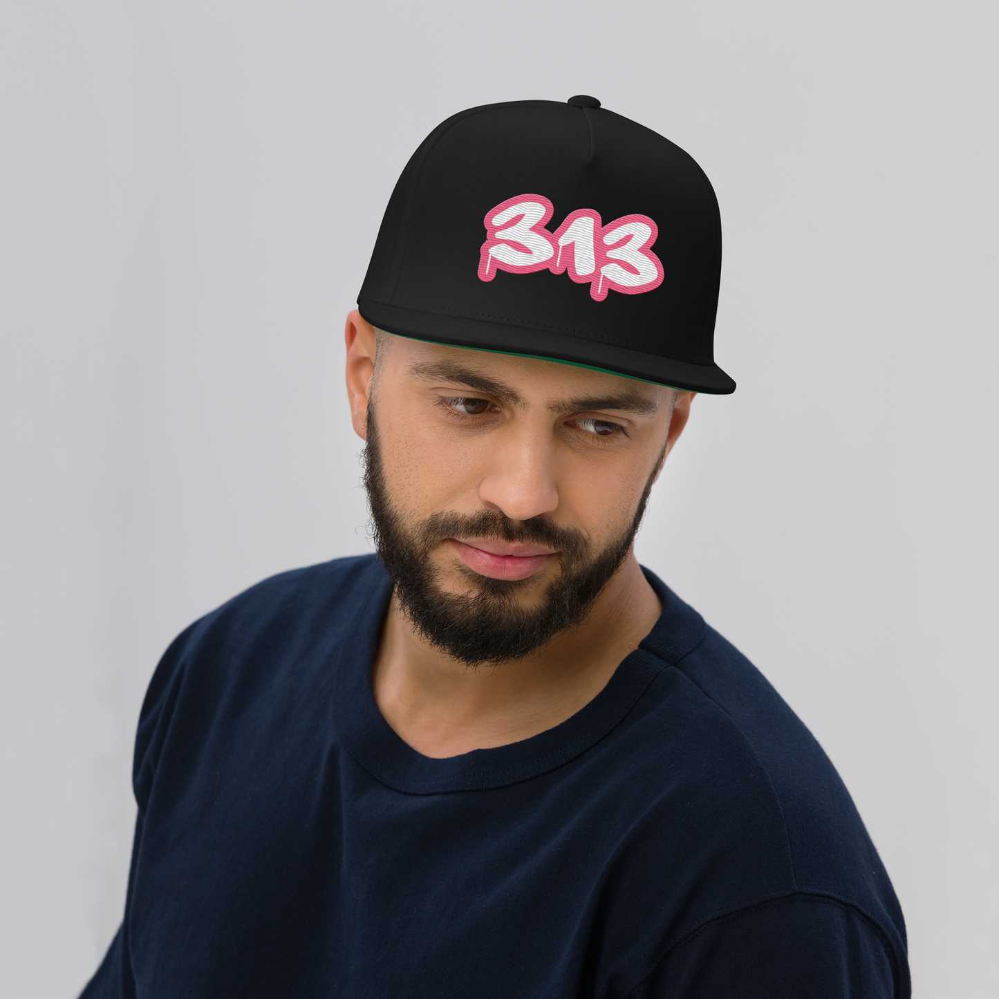 Detroit '313' Flat BIll Snapback (Rhodochrosite Pink Tag Font)