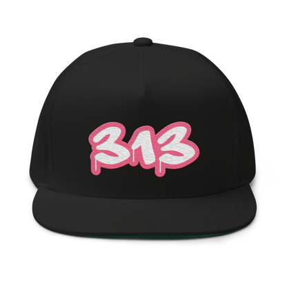 Detroit '313' Flat BIll Snapback (Rhodochrosite Pink Tag Font)