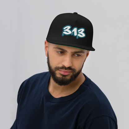 Detroit '313' Flat BIll Snapback (Auburn Hills Teal Tag Font)