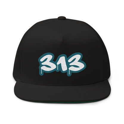 Detroit '313' Flat BIll Snapback (Auburn Hills Teal Tag Font)