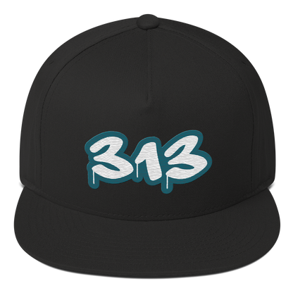 Detroit '313' Flat BIll Snapback (Auburn Hills Teal Tag Font)