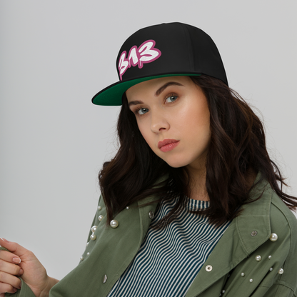 Detroit '313' Flat BIll Snapback (Apple Blossom Pink Tag Font)