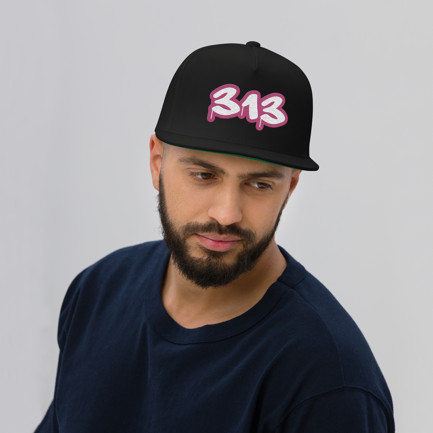 Detroit '313' Flat BIll Snapback (Apple Blossom Pink Tag Font)