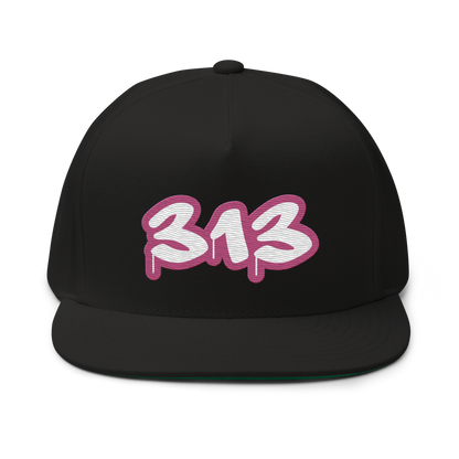 Detroit '313' Flat BIll Snapback (Apple Blossom Pink Tag Font)