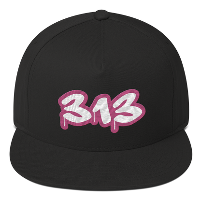 Detroit '313' Flat BIll Snapback (Apple Blossom Pink Tag Font)