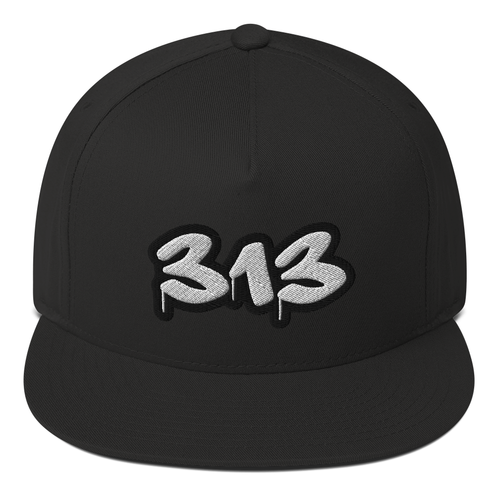 Detroit '313' Flat BIll Snapback (White/Black Tag Font)