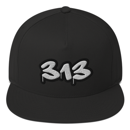 Detroit '313' Flat BIll Snapback (White/Black Tag Font)