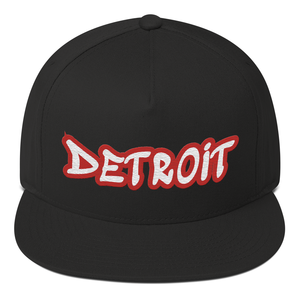 'Detroit' Flat Bill Snapback (Aliform Red Tag Font)