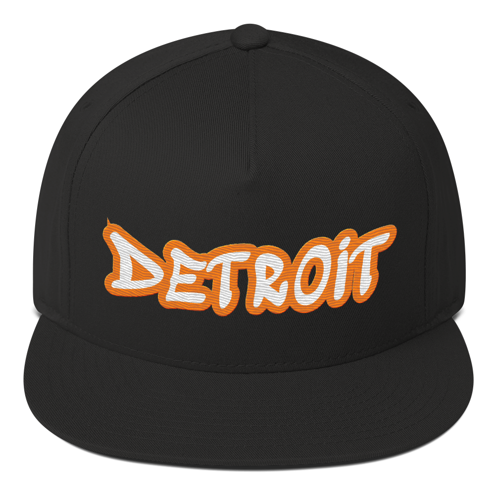 'Detroit' Flat Bill Snapback (Orange Tag Font)