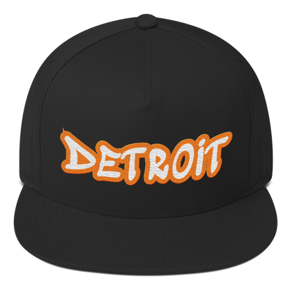 'Detroit' Flat Bill Snapback (Orange Tag Font)