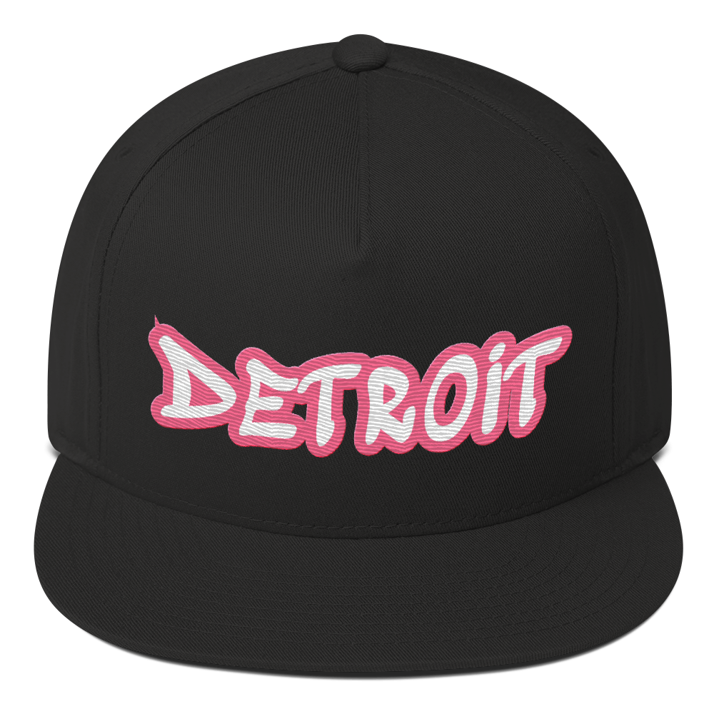 'Detroit' Flat Bill Snapback (Rhodochrosite Pink Tag Font)