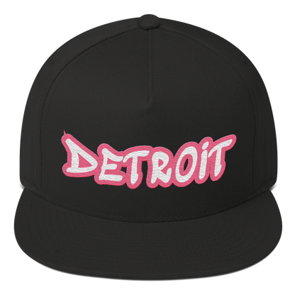 'Detroit' Flat Bill Snapback (Rhodochrosite Pink Tag Font)