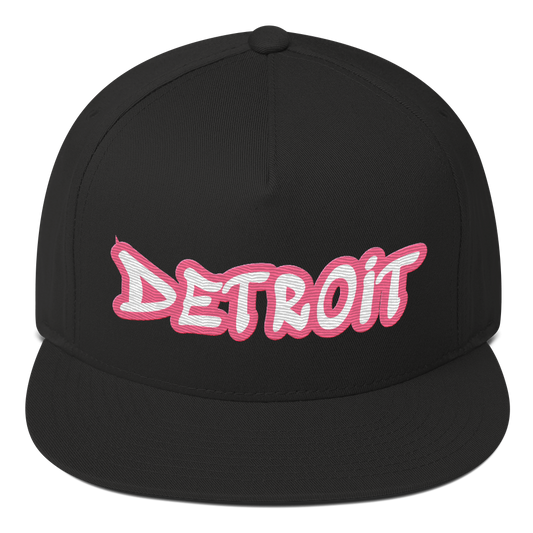 'Detroit' Flat Bill Snapback (Rhodochrosite Pink Tag Font)