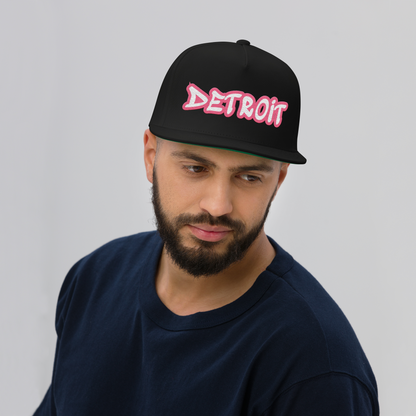 'Detroit' Flat Bill Snapback (Rhodochrosite Pink Tag Font)