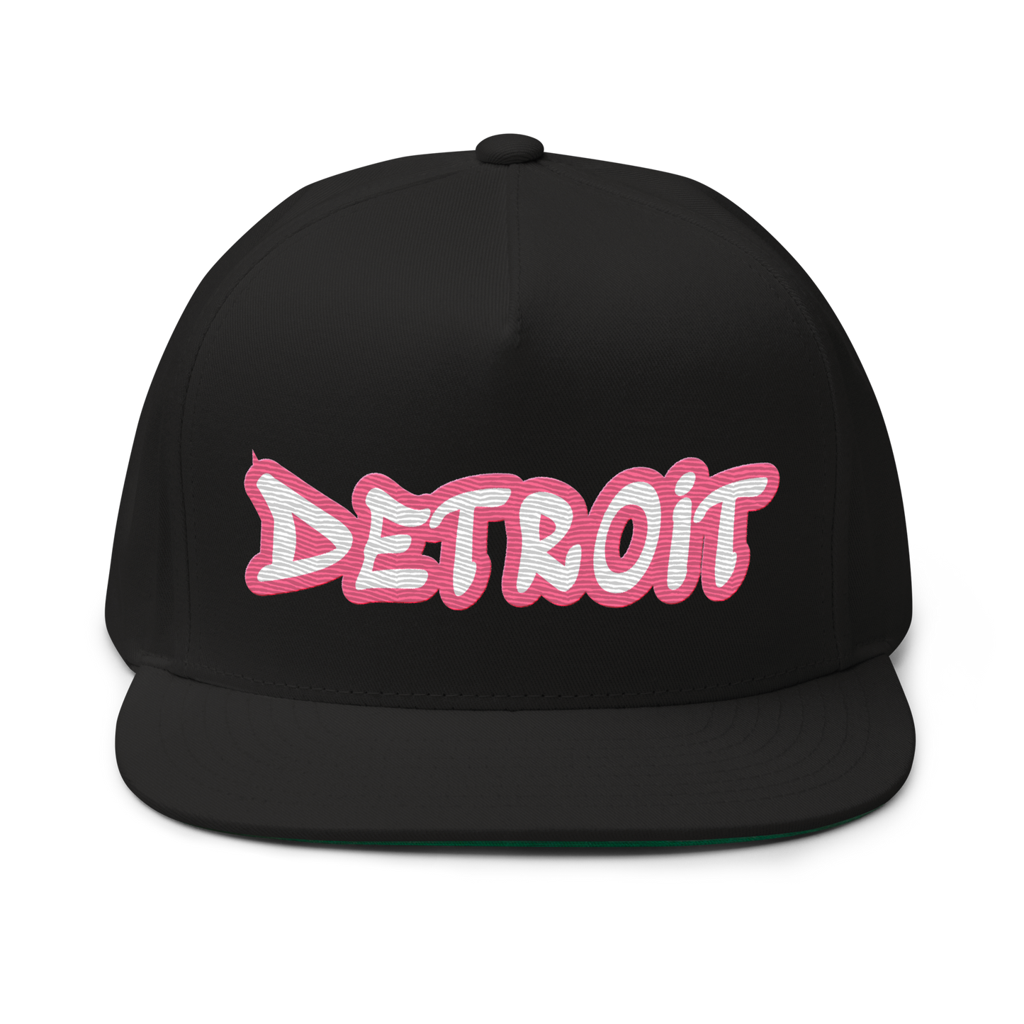 'Detroit' Flat Bill Snapback (Rhodochrosite Pink Tag Font)