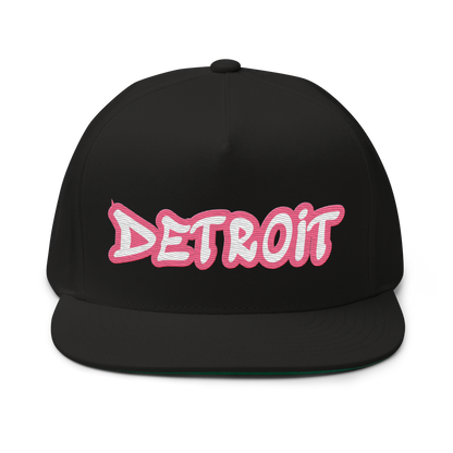 'Detroit' Flat Bill Snapback (Rhodochrosite Pink Tag Font)