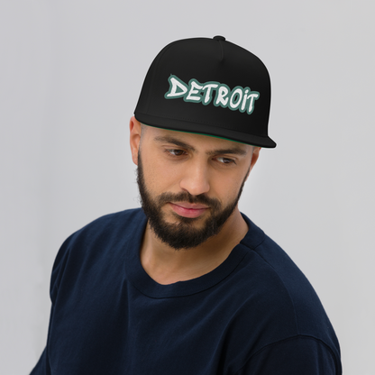 'Detroit' Flat Bill Snapback (Copper Green Tag Font)