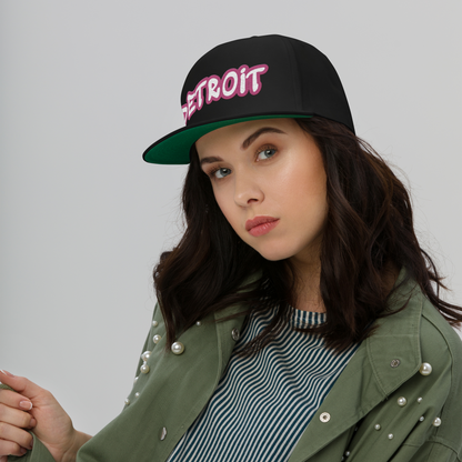 'Detroit' Flat Bill Snapback (Apple Blossom Pink Tag Font)