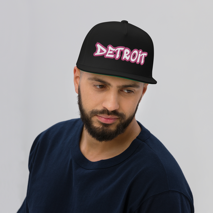 'Detroit' Flat Bill Snapback (Apple Blossom Pink Tag Font)