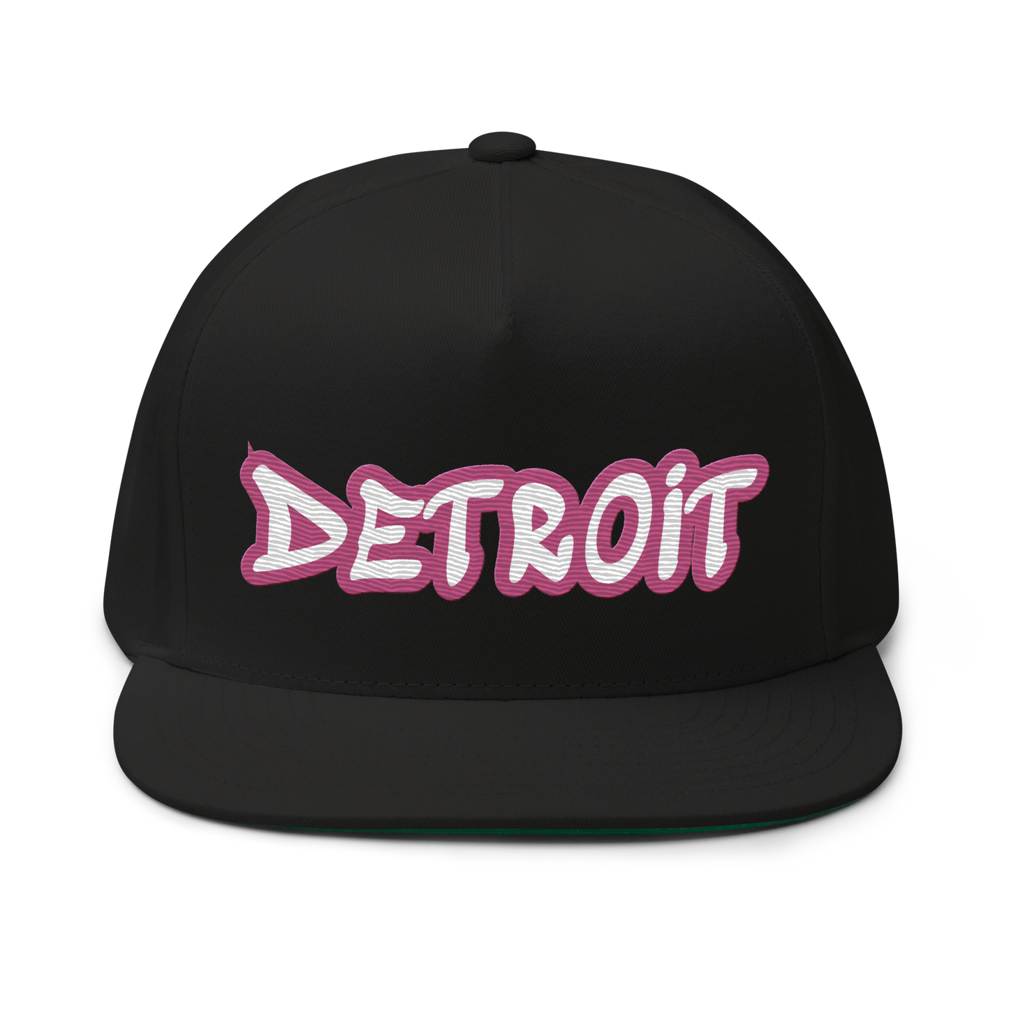 'Detroit' Flat Bill Snapback (Apple Blossom Pink Tag Font)