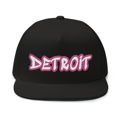 'Detroit' Flat Bill Snapback (Apple Blossom Pink Tag Font)