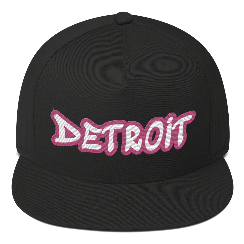 'Detroit' Flat Bill Snapback (Apple Blossom Pink Tag Font)