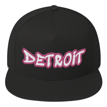 'Detroit' Flat Bill Snapback (Apple Blossom Pink Tag Font)