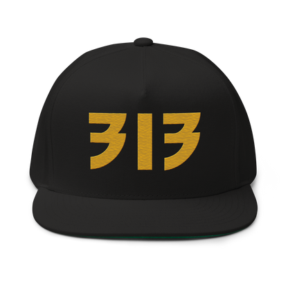 Detroit '313' Snapback (Glam Font) | 5-Panel - Gold