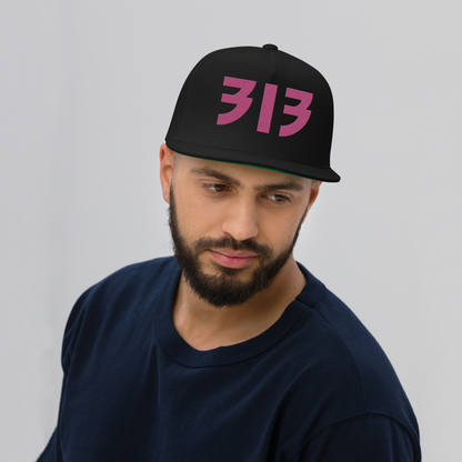 Detroit '313' Snapback (Glam Font) | 5-Panel - Apple Blossom Pink