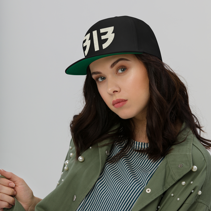 Detroit '313' Snapback (Glam Font) | 5-Panel - Ivory White