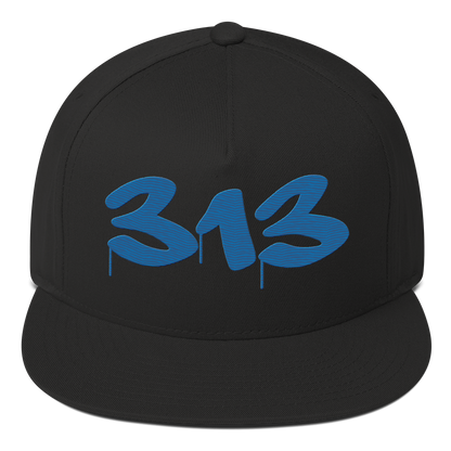 Detroit '313' Snapback (Tag Font) | 5-Panel - Azure