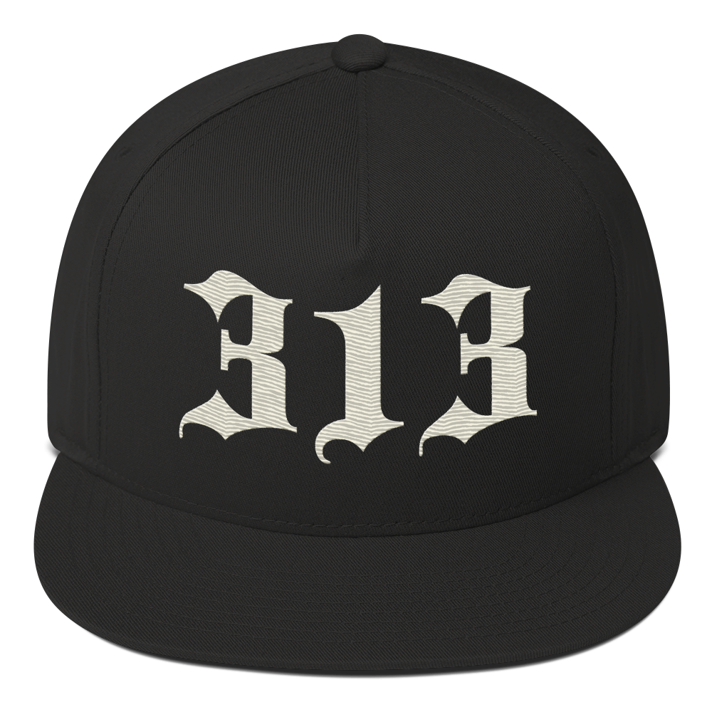 Detroit '313' Snapback (Old English Font) | 5-Panel - Ivory White