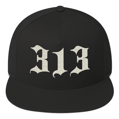 Detroit '313' Snapback (Old English Font) | 5-Panel - Ivory White