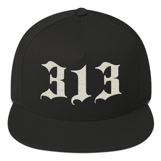 Detroit '313' Snapback (Old English Font) | 5-Panel - Ivory White