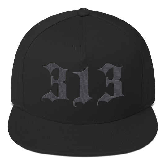 Detroit '313' Snapback (Old English Font) | 5-Panel - Iron Ore Grey