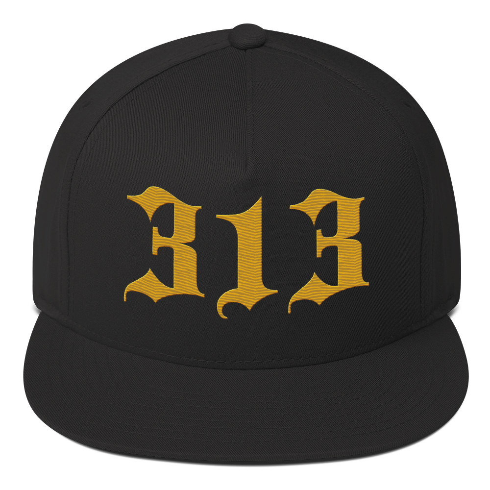 Detroit '313' Snapback (Old English Font) | 5-Panel - Gold