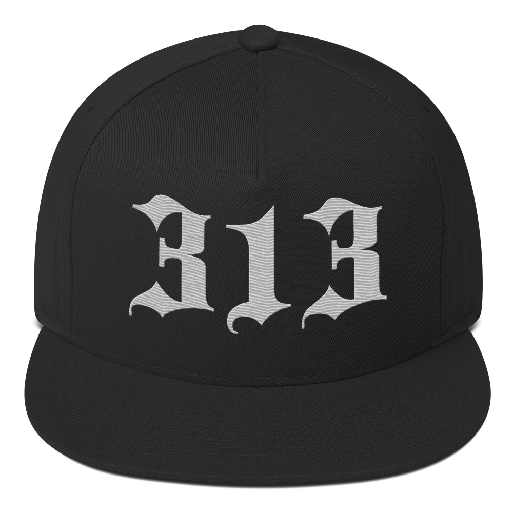 Detroit '313' Snapback (Old English Font) | 5-Panel - Platinum