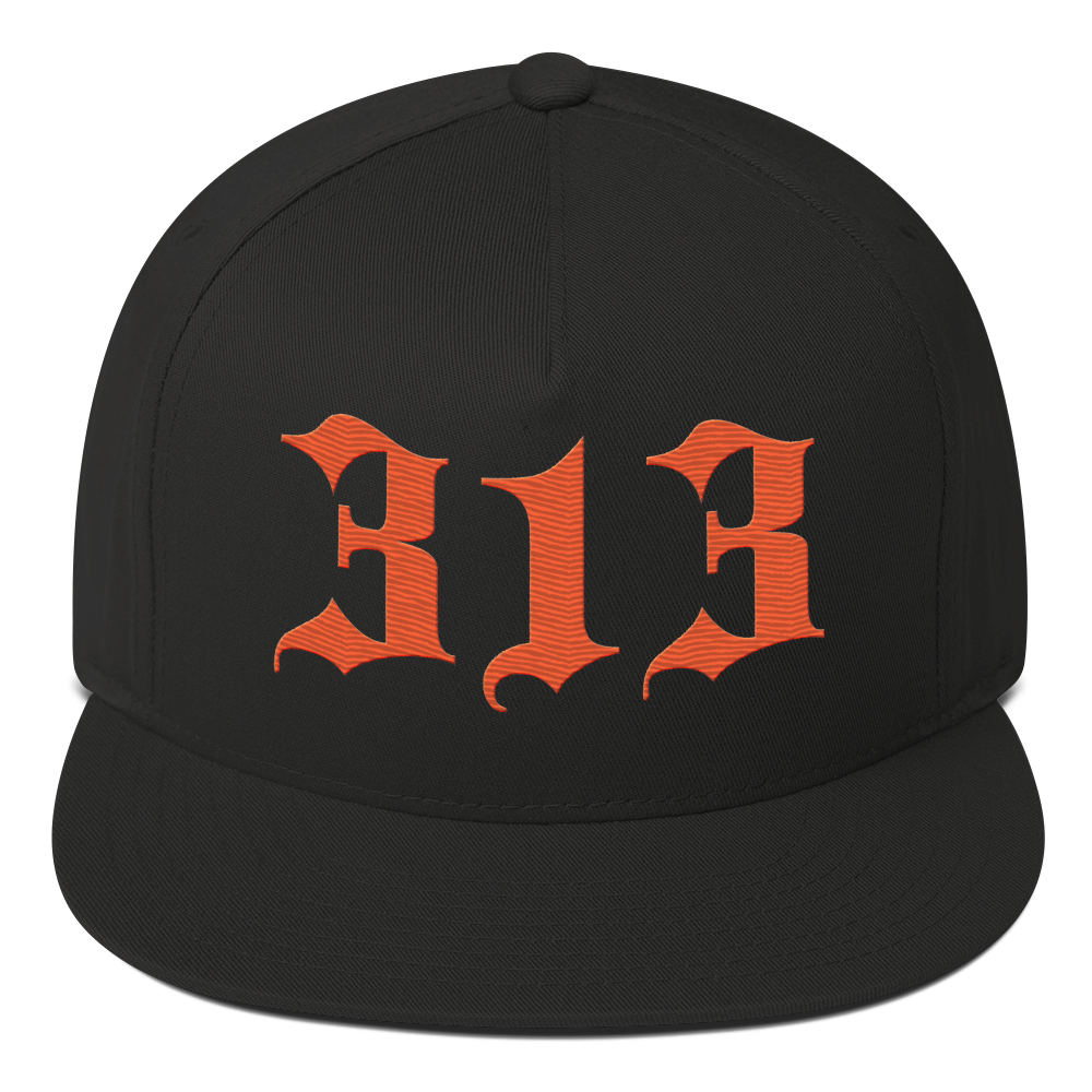 Detroit '313' Snapback (Old English Font) | 5-Panel - Orange