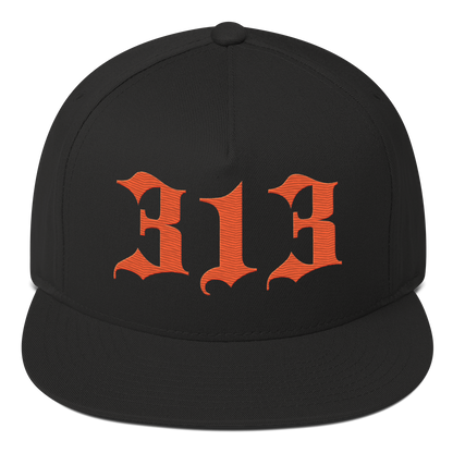 Detroit '313' Snapback (Old English Font) | 5-Panel - Orange