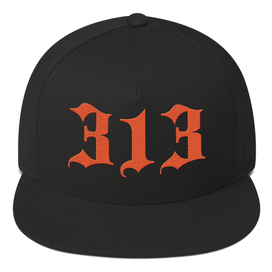 Detroit '313' Snapback (Old English Font) | 5-Panel - Orange