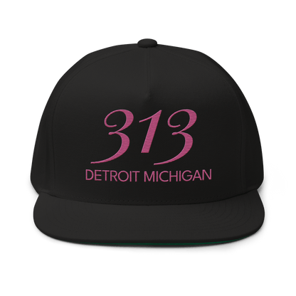 '313 Detroit Michigan' Snapback | 5-Panel - Apple Blossom Pink