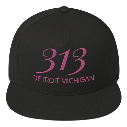 '313 Detroit Michigan' Snapback | 5-Panel - Apple Blossom Pink