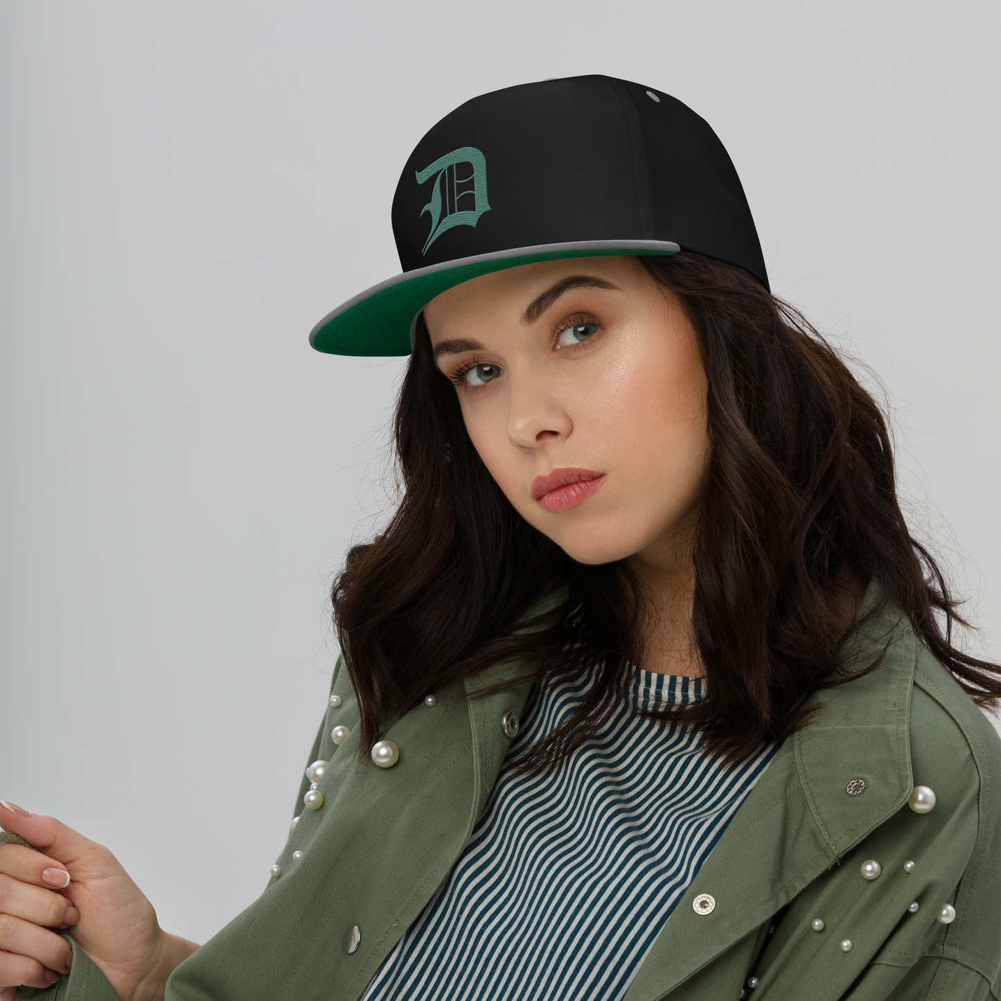 Detroit 'Old English D' Flat Bill Snapback (Copper Green)