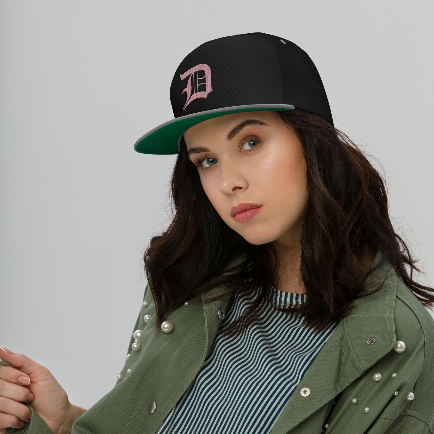 Detroit 'Old English D' Flat Bill Snapback (Cherry Blossom Pink)