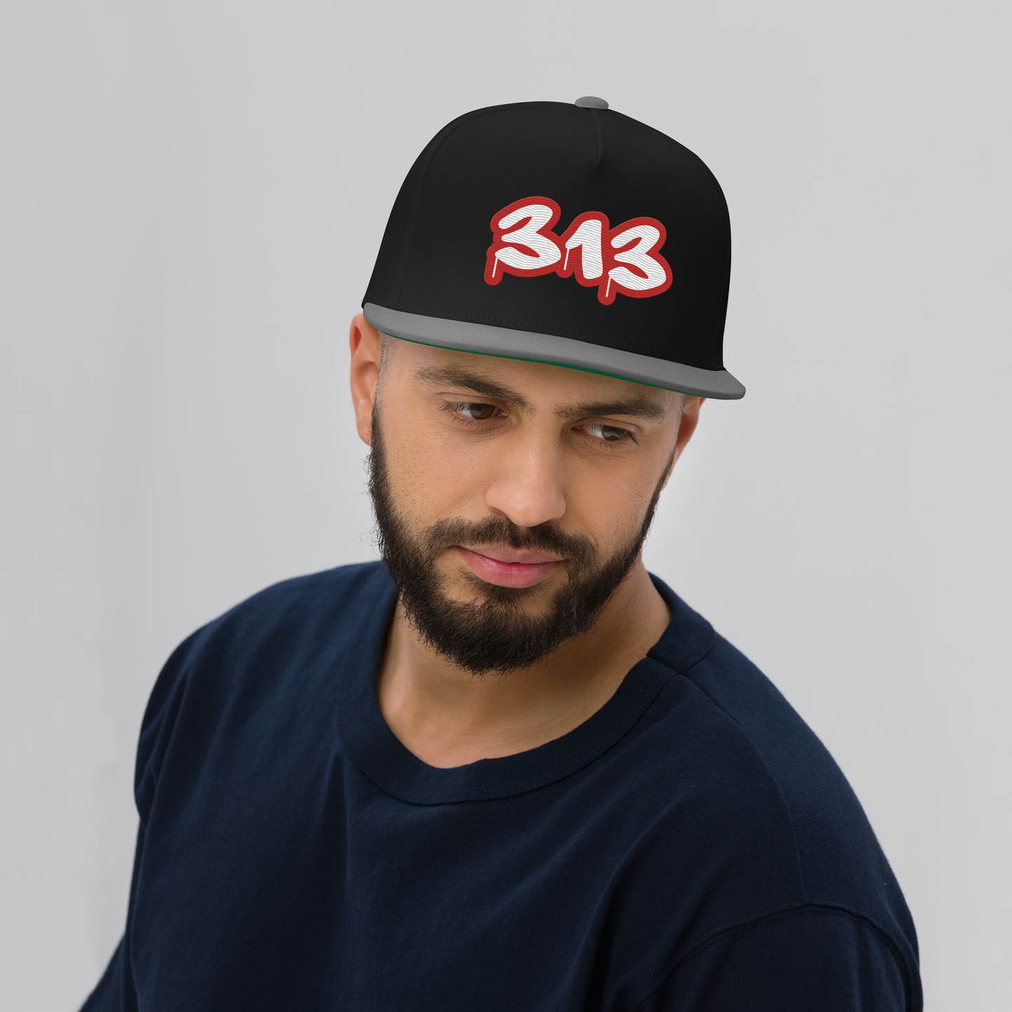 Detroit '313' Flat BIll Snapback (Aliform Red Tag Font)