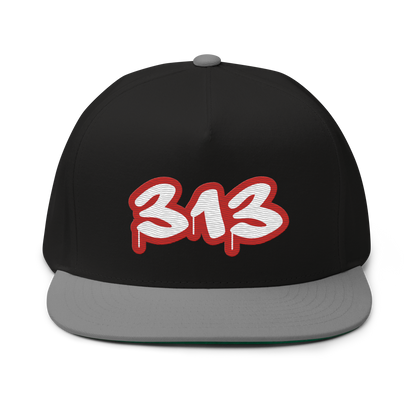 Detroit '313' Flat BIll Snapback (Aliform Red Tag Font)